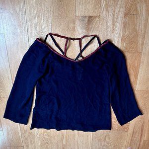 Versace Collection Women's Black silk top with Magenta strap trimmings size 6